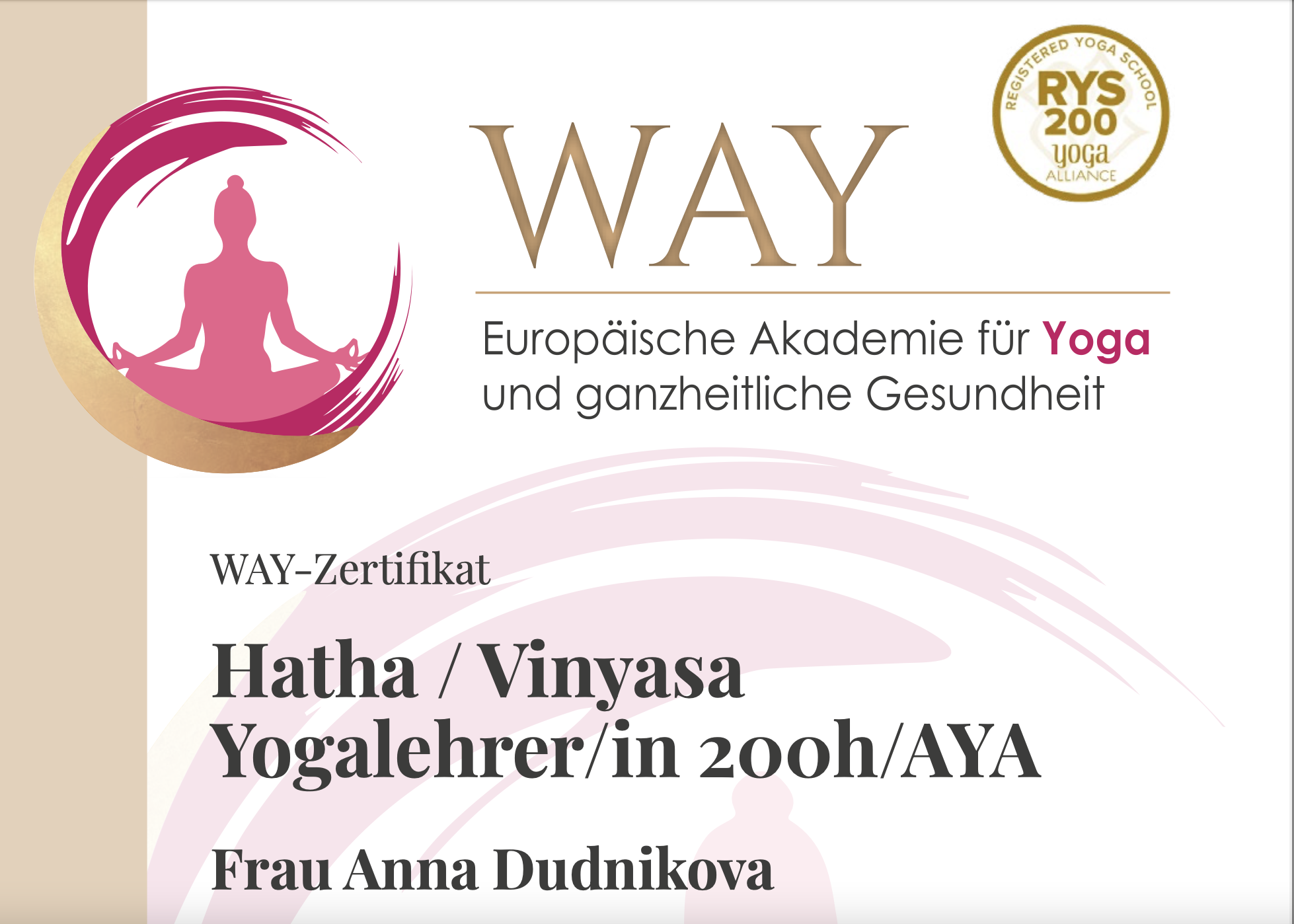 Yogalehrerin Zertifikat WayYoga